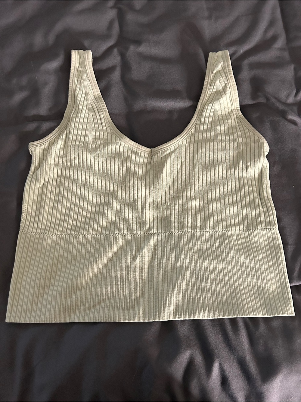 Ribbed V-Neck Crop Tank — Light Sage Green